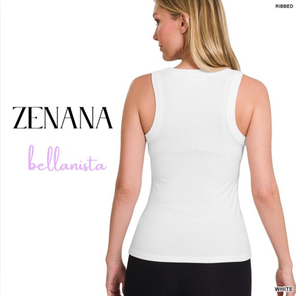 8410 ZENANA White Ribbed Scoop Neck Tank Top - Picture 2 of 2